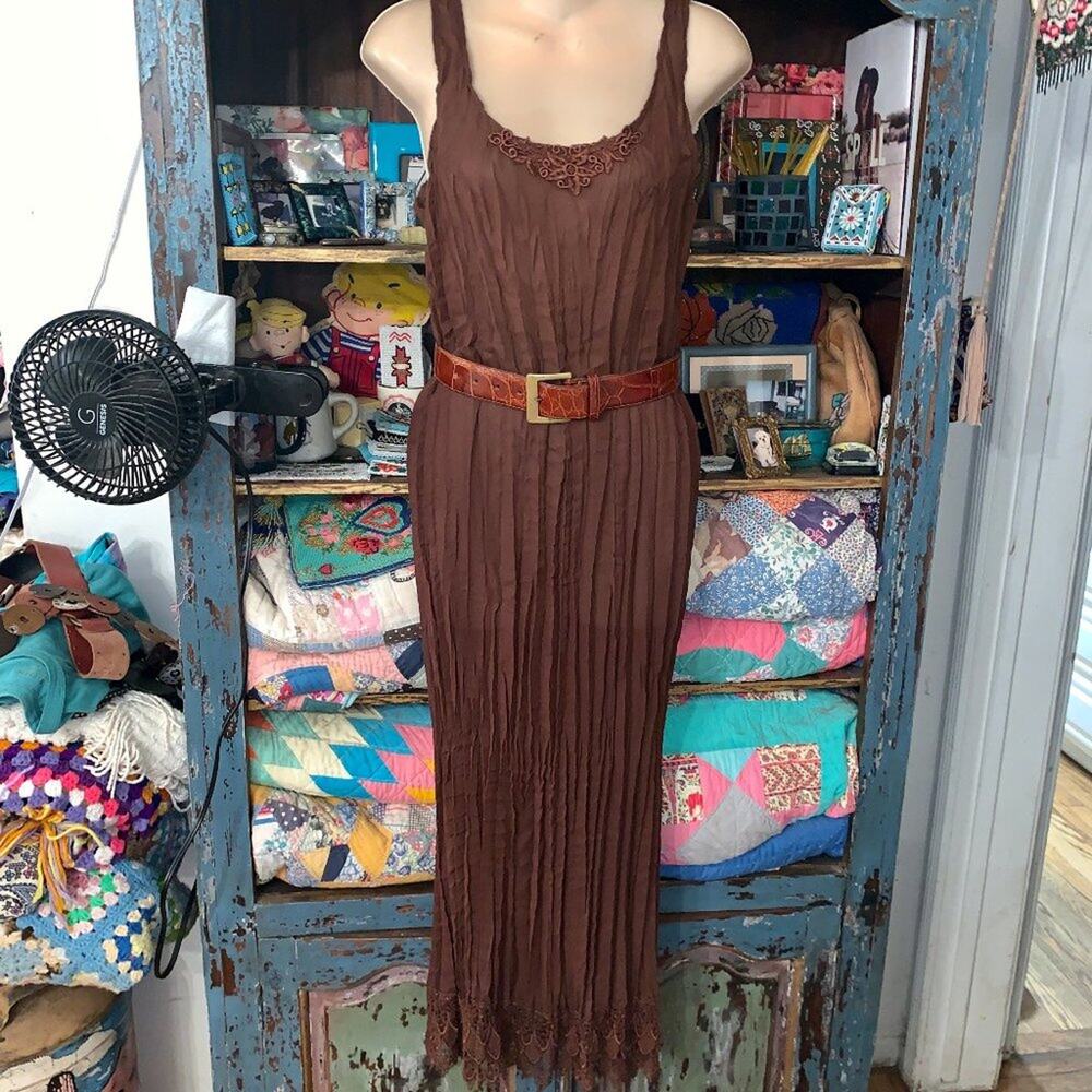 VINTAGE 90's NINETIES CHOCOLATE BROWN LACE TRIM SLIPDRESS OSFA